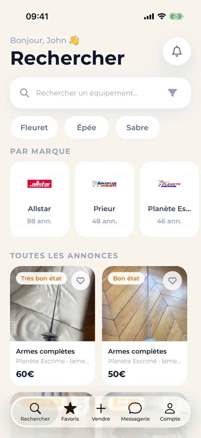L'application Escrime-Occasion sur iPhone